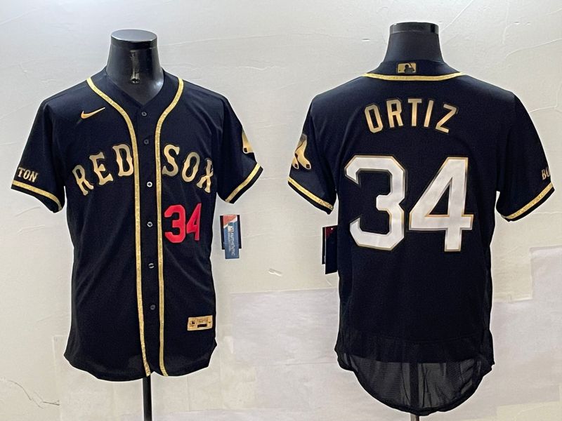 Men Boston Red Sox #34 Ortiz Black Gold three generations Elite 2025 Nike MLB Jersey style 6